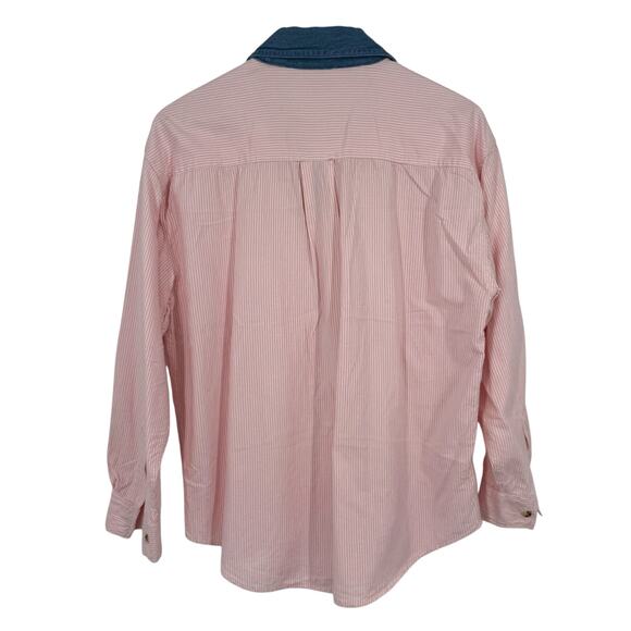 Vintage 90s Princeton Club Womens Pink Medium Blouse Shirt Top Old Money Denim - Picture 4 of 4